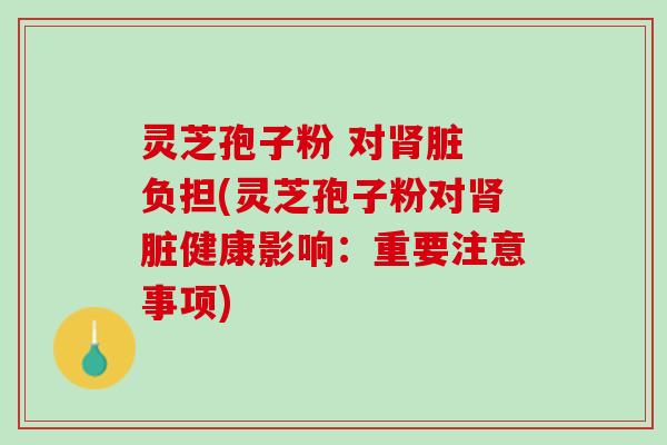 灵芝孢子粉 对肾脏 负担(灵芝孢子粉对肾脏健康影响：重要注意事项)