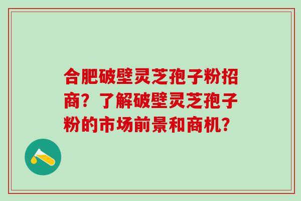 合肥破壁灵芝孢子粉招商？了解破壁灵芝孢子粉的市场前景和商机？