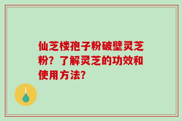 仙芝楼孢子粉破壁灵芝粉？了解灵芝的功效和使用方法？