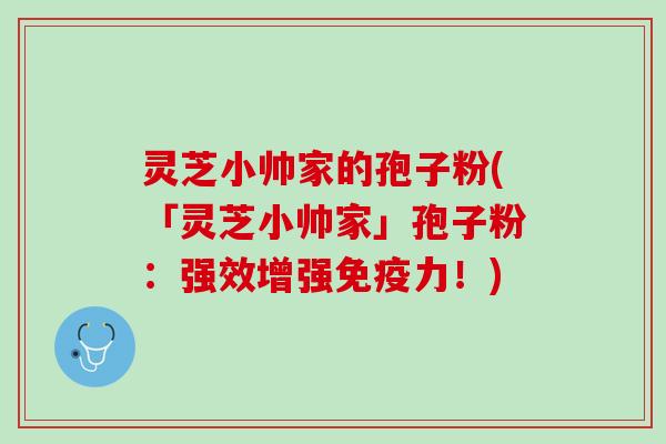 灵芝小帅家的孢子粉(「灵芝小帅家」孢子粉：强效增强免疫力！)