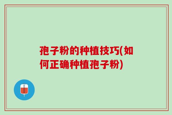 孢子粉的种植技巧(如何正确种植孢子粉)
