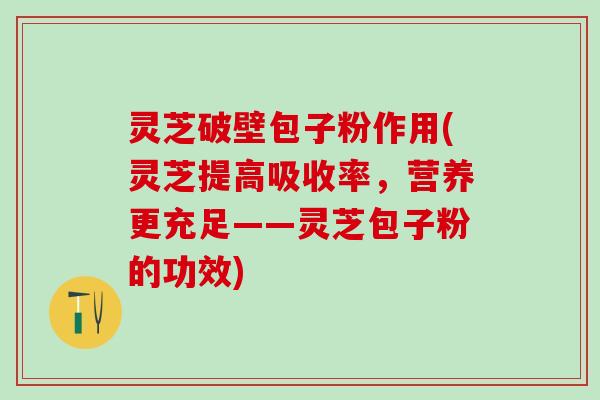 灵芝破壁包子粉作用(灵芝提高吸收率，营养更充足——灵芝包子粉的功效)