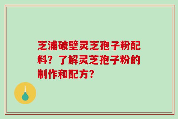 芝浦破壁灵芝孢子粉配料？了解灵芝孢子粉的制作和配方？