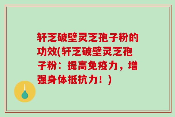 轩芝破壁灵芝孢子粉的功效(轩芝破壁灵芝孢子粉：提高免疫力，增强身体抵抗力！)