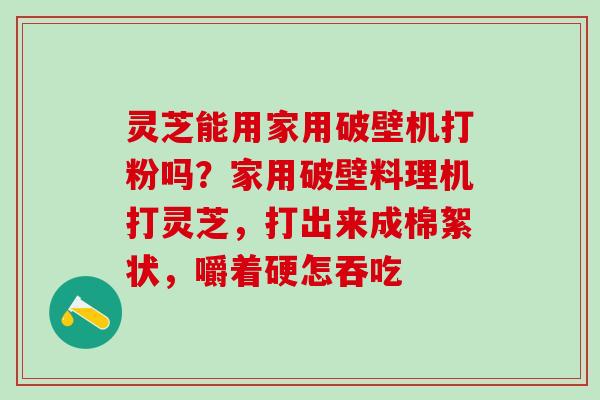 灵芝能用家用破壁机打粉吗？家用破壁料理机打灵芝，打出来成棉絮状，嚼着硬怎吞吃