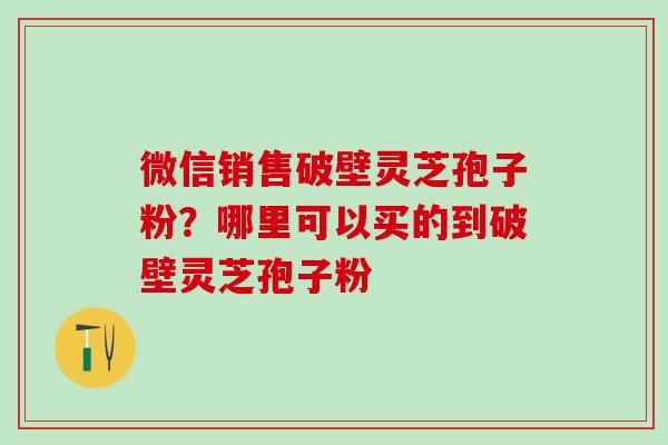 微信销售破壁灵芝孢子粉？哪里可以买的到破壁灵芝孢子粉
