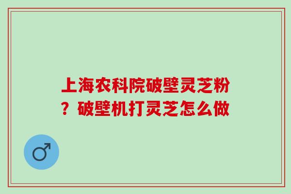上海农科院破壁灵芝粉？破壁机打灵芝怎么做