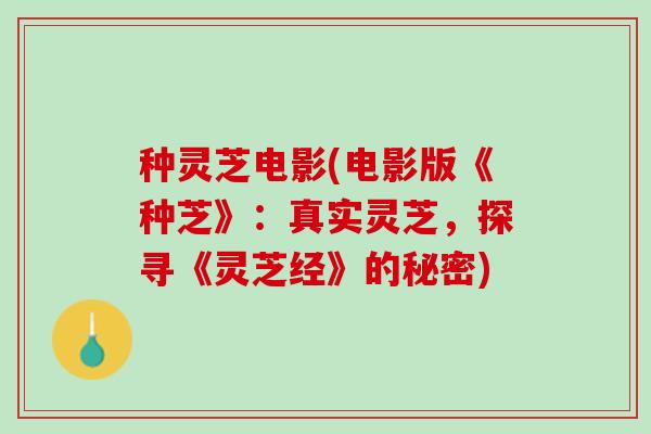 种灵芝电影(电影版《种芝》：真实灵芝，探寻《灵芝经》的秘密)