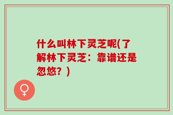 什么叫林下灵芝呢(了解林下灵芝：靠谱还是忽悠？)