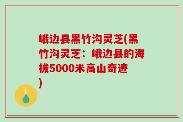峨边县黑竹沟灵芝(黑竹沟灵芝:峨边县的海拔5000米高山奇迹) 峨边县黑竹沟灵芝(黑竹沟灵芝:峨边县的海拔5000米高山奇迹)