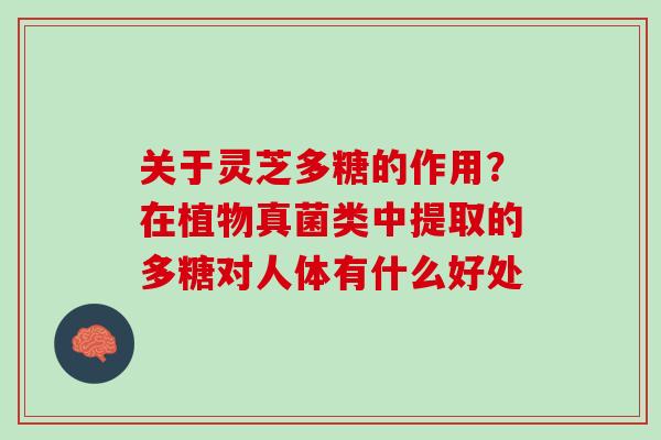关于灵芝多糖的作用？在植物真菌类中提取的多糖对人体有什么好处