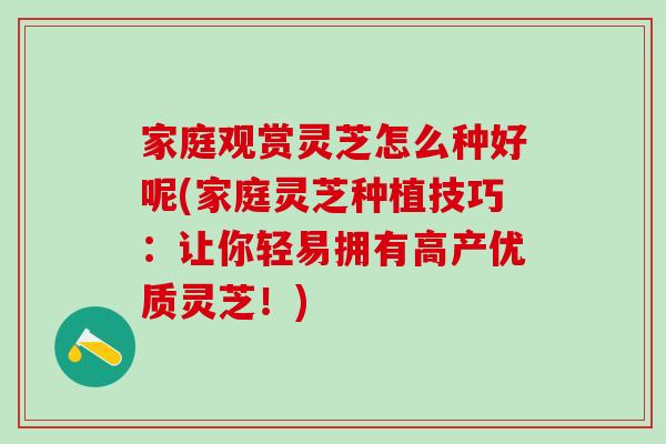 家庭观赏灵芝怎么种好呢(家庭灵芝种植技巧：让你轻易拥有高产优质灵芝！)