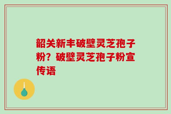 韶关新丰破壁灵芝孢子粉？破壁灵芝孢子粉宣传语