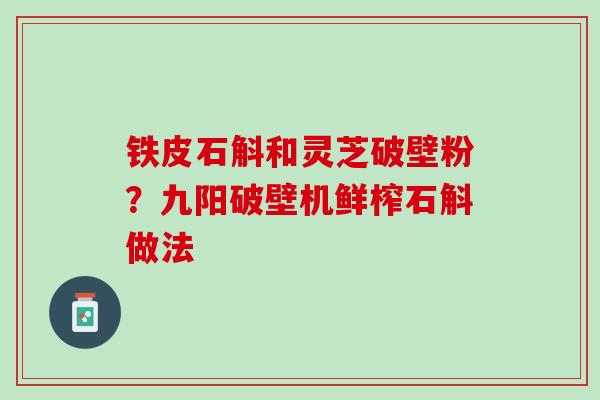 铁皮石斛和灵芝破壁粉？九阳破壁机鲜榨石斛做法
