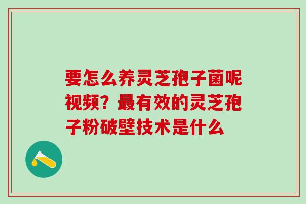 要怎么养灵芝孢子菌呢视频？最有效的灵芝孢子粉破壁技术是什么