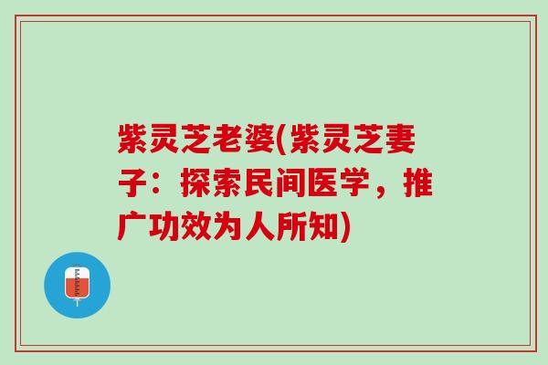 紫灵芝老婆(紫灵芝妻子：探索民间医学，推广功效为人所知)
