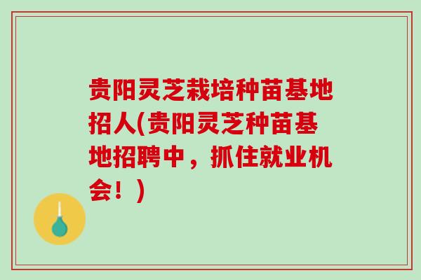 贵阳灵芝栽培种苗基地招人(贵阳灵芝种苗基地招聘中，抓住就业机会！)