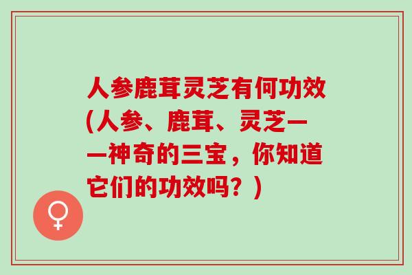 人参鹿茸灵芝有何功效(人参、鹿茸、灵芝——神奇的三宝，你知道它们的功效吗？)