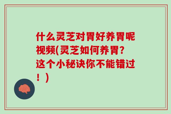 什么灵芝对胃好养胃呢视频(灵芝如何养胃？这个小秘诀你不能错过！)