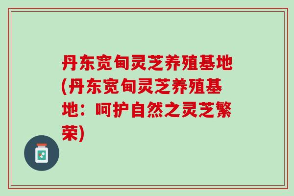 丹东宽甸灵芝养殖基地(丹东宽甸灵芝养殖基地：呵护自然之灵芝繁荣)