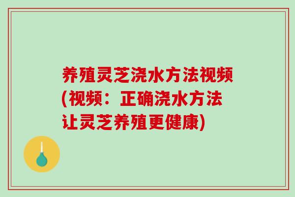 养殖灵芝浇水方法视频(视频：正确浇水方法让灵芝养殖更健康)