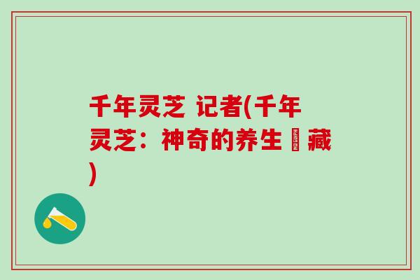 千年灵芝 记者(千年灵芝：神奇的养生寶藏)