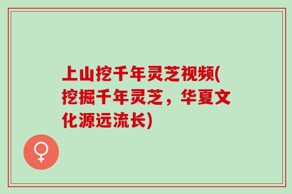 上山挖千年灵芝视频(挖掘千年灵芝,华夏文化源远流长) 上山挖千年灵芝视频(挖掘千年灵芝,华夏文化源远流长)