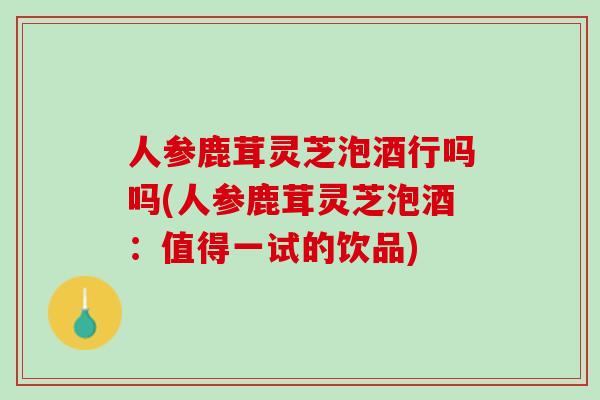 人参鹿茸灵芝泡酒行吗吗(人参鹿茸灵芝泡酒：值得一试的饮品)