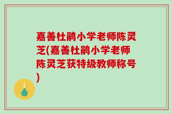 嘉善杜鹃小学老师陈灵芝(嘉善杜鹃小学老师陈灵芝获特级教师称号)