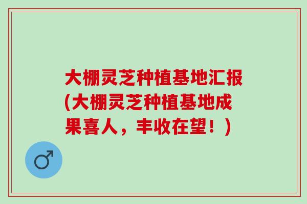 大棚灵芝种植基地汇报(大棚灵芝种植基地成果喜人，丰收在望！)