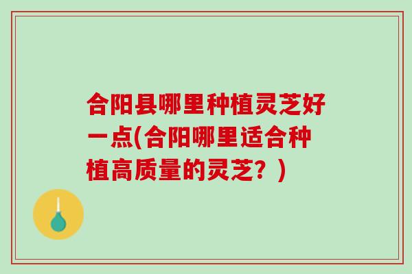 合阳县哪里种植灵芝好一点(合阳哪里适合种植高质量的灵芝?) 合阳县哪里种植灵芝好一点(合阳哪里适合种植高质量的灵芝?)