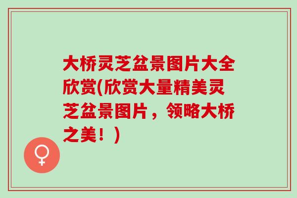 大桥灵芝盆景图片大全欣赏(欣赏大量精美灵芝盆景图片,领略大桥之美!) 大桥灵芝盆景图片大全欣赏(欣赏大量精美灵芝盆景图片,领略大桥之美!)