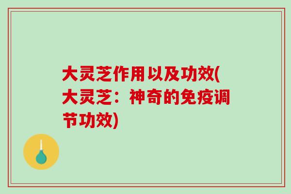 大灵芝作用以及功效(大灵芝：神奇的免疫调节功效)