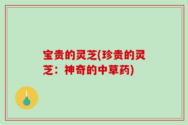宝贵的灵芝(珍贵的灵芝：神奇的中草药)
