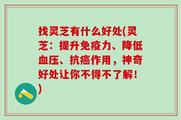 找灵芝有什么好处(灵芝：提升免疫力、降低血压、抗癌作用，神奇好处让你不得不了解！)