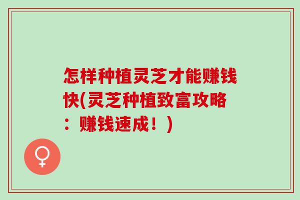 怎样种植灵芝才能赚钱快(灵芝种植致富攻略：赚钱速成！)