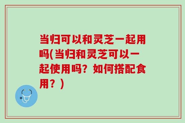 当归可以和灵芝一起用吗(当归和灵芝可以一起使用吗？如何搭配食用？)