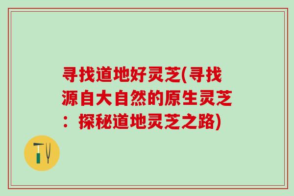 寻找道地好灵芝(寻找源自大自然的原生灵芝:探秘道地灵芝之路) 寻找道地好灵芝(寻找源自大自然的原生灵芝:探秘道地灵芝之路)