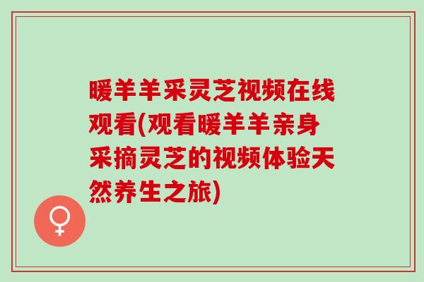 暖羊羊采灵芝视频在线观看(观看暖羊羊亲身采摘灵芝的视频体验天然养生之旅)