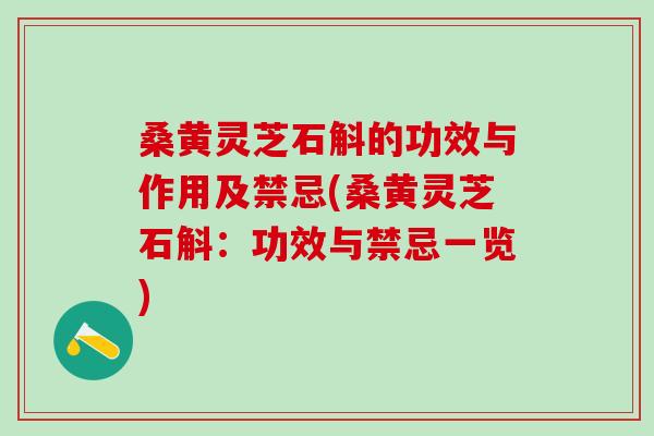 桑黄灵芝石斛的功效与作用及禁忌(桑黄灵芝石斛：功效与禁忌一览)