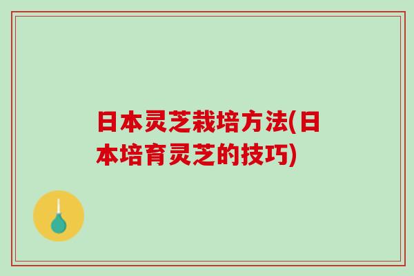 日本灵芝栽培方法(日本培育灵芝的技巧)