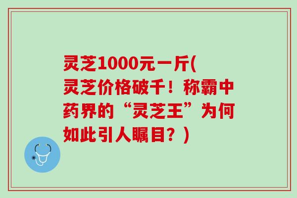 灵芝1000元一斤(灵芝价格破千！称霸中药界的“灵芝王”为何如此引人瞩目？)