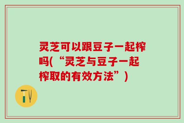 灵芝可以跟豆子一起榨吗(“灵芝与豆子一起榨取的有效方法”)