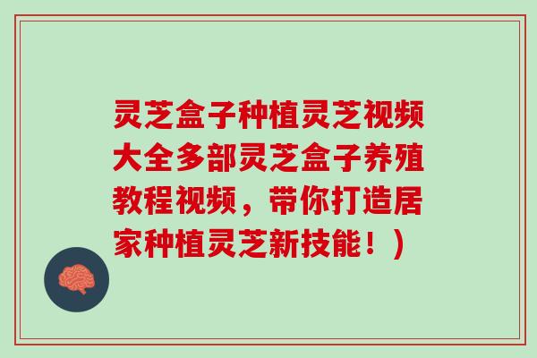 灵芝盒子种植灵芝视频大全多部灵芝盒子养殖教程视频，带你打造居家种植灵芝新技能！)