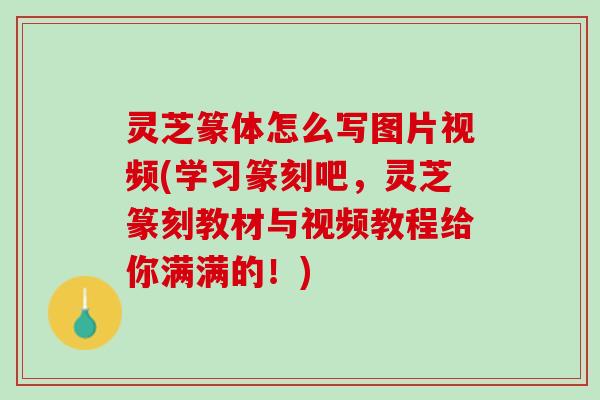 灵芝篆体怎么写图片视频(学习篆刻吧，灵芝篆刻教材与视频教程给你满满的！)