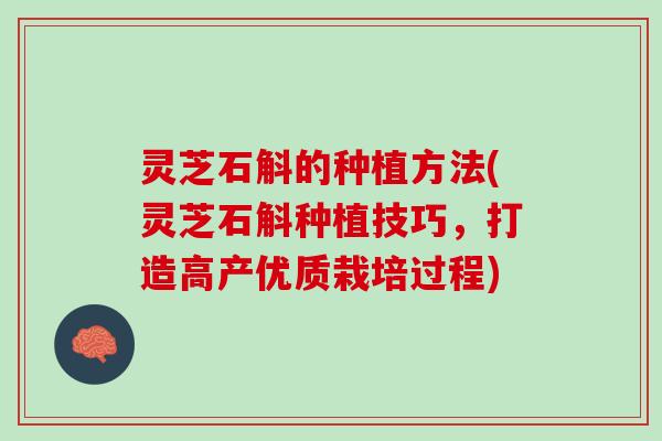 灵芝石斛的种植方法(灵芝石斛种植技巧，打造高产优质栽培过程)