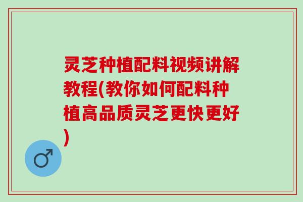 灵芝种植配料视频讲解教程(教你如何配料种植高品质灵芝更快更好)