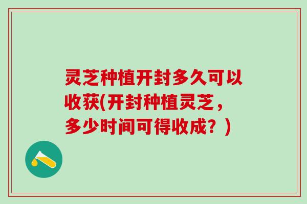 灵芝种植开封多久可以收获(开封种植灵芝，多少时间可得收成？)