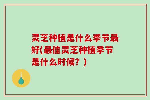 灵芝种植是什么季节最好(最佳灵芝种植季节是什么时候？)