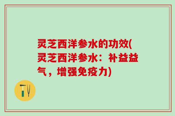 灵芝西洋参水的功效(灵芝西洋参水:补益益气,增强免疫力) 灵芝西洋参水的功效(灵芝西洋参水:补益益气,增强免疫力)
